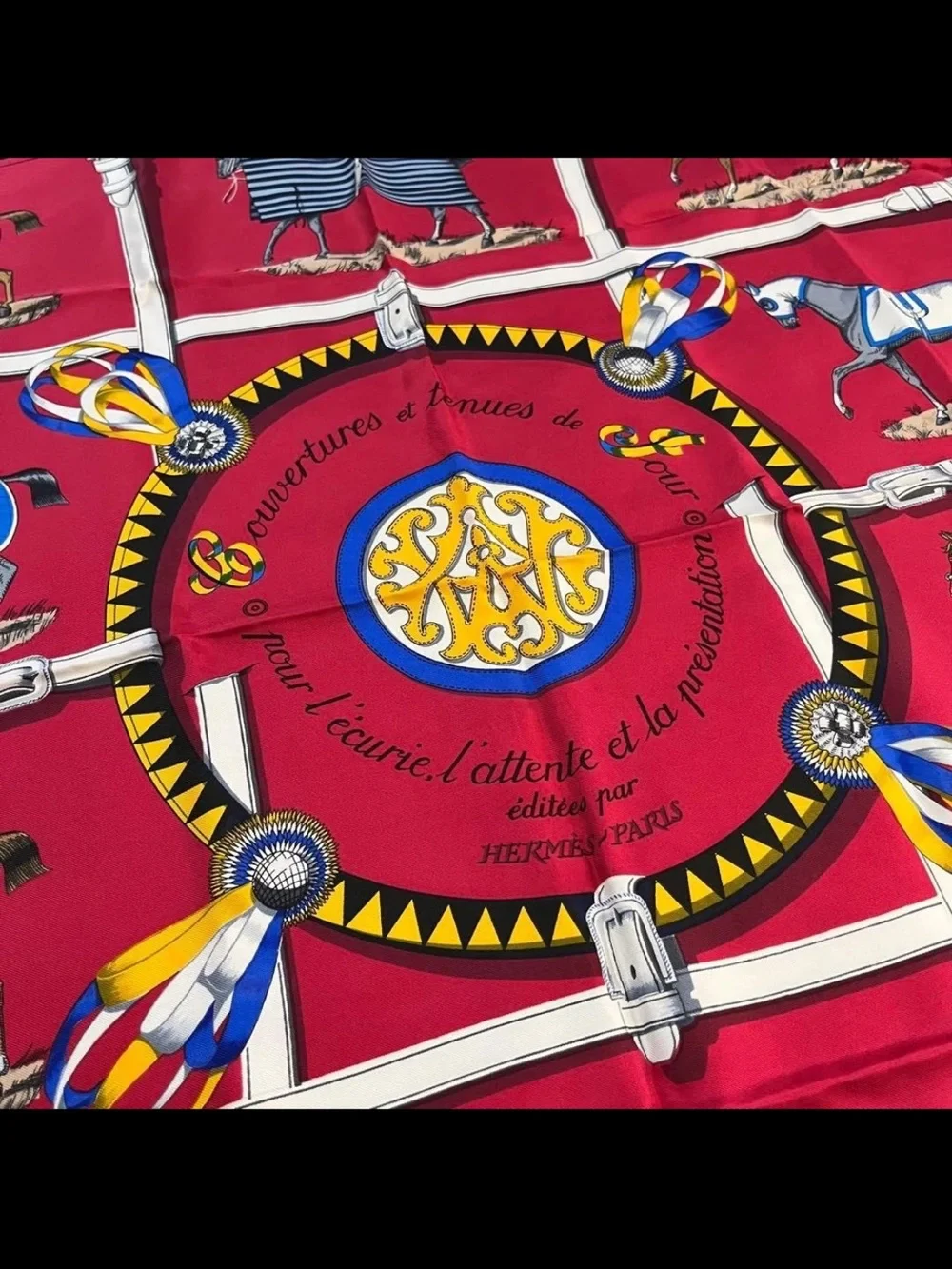 Hermes Multicolor Horse Blanket Pattern Silk Scarf